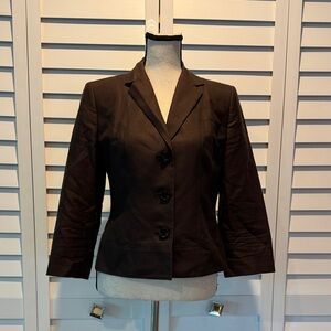 Ann Taylor Dark Brown Women's lined Blazer with 3/4 sleeves,light shoulder Pads.